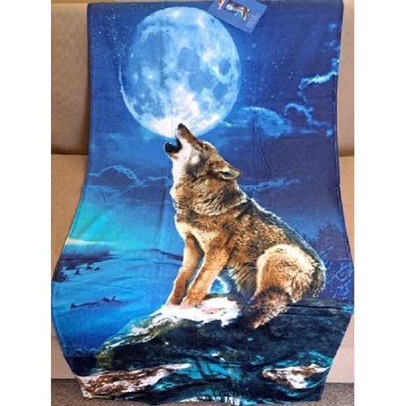New Night Wolf Bath Beach Pool Gift Towel Night Sky Star Full Moon Wolves Howl - Picture 2 of 3